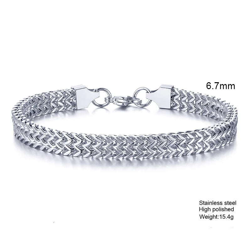 Lustrevia Stylish Stainless Steel Bali Foxtail Chain Silver Bracelet