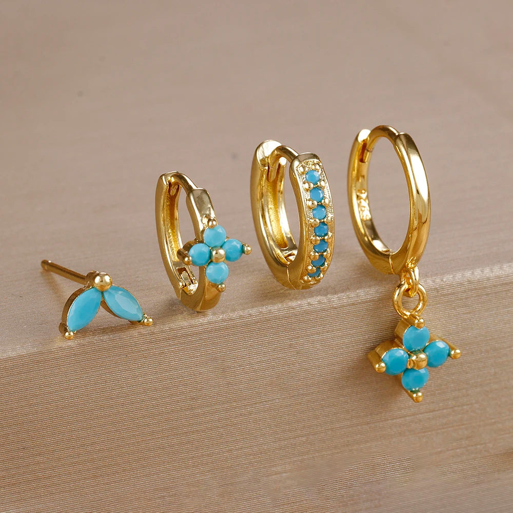 Lustrevia 18K Gold Plated CZ Flower Hoop Earrings Set