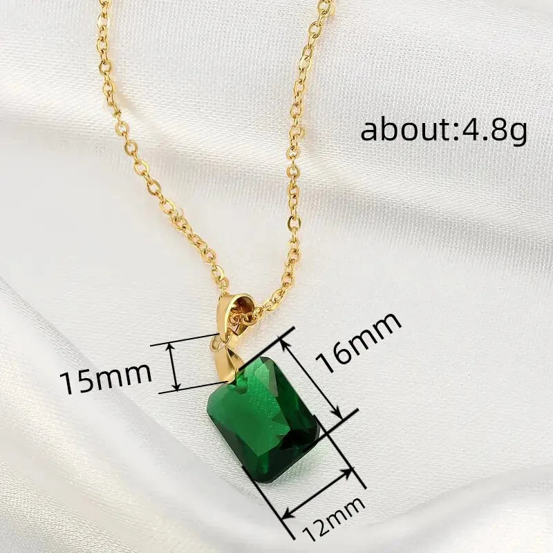 Lustrevia Huitan Square Green Cubic Zirconia Pendant Necklace
