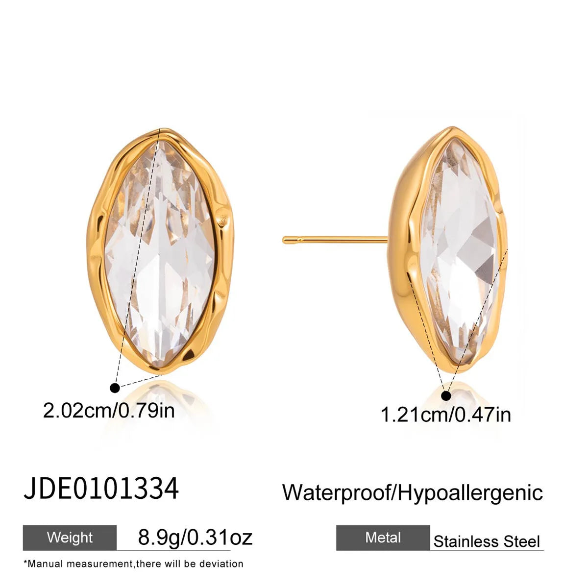 Lustrevia 18k Gold Plated Oval Stud Earrings