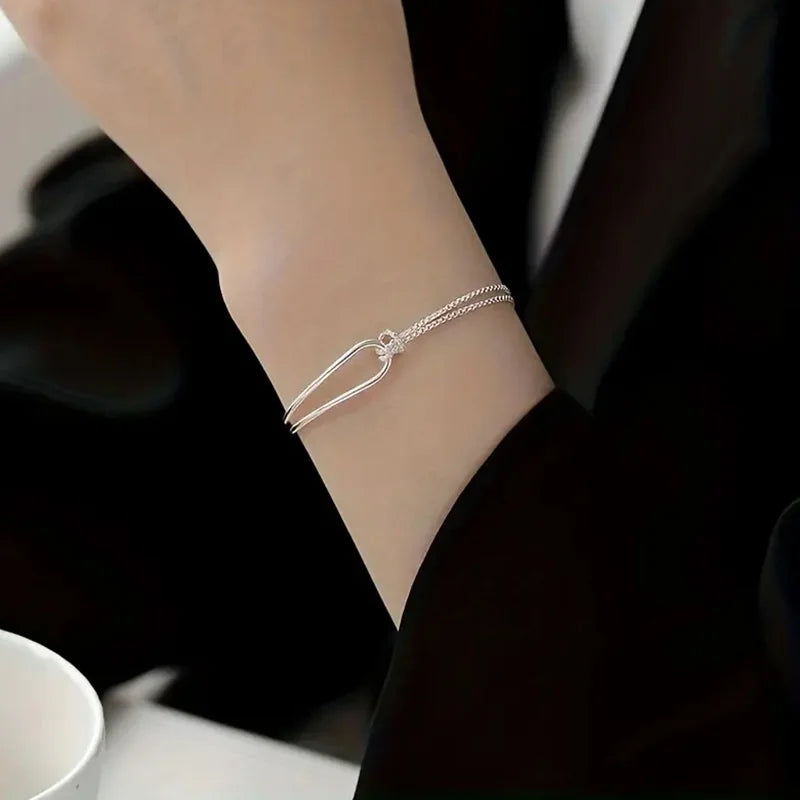 Lustrevia 925 Sterling Silver Minimalist Geometric Collage Bracelet