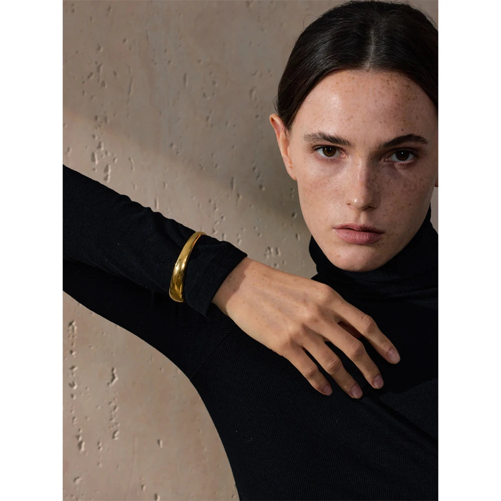Lustrevia 18K Gold PVD Stainless Steel Layered Cuff Bracelet