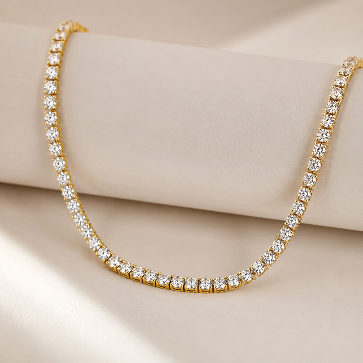 Lustrevia 14K Yellow Gold Plated 4mm Simulated Diamond Tennis Necklace