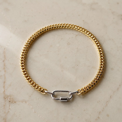 Lustrevia 18K Gold Plated Stainless Steel Two Tone Chunky Charm Necklace