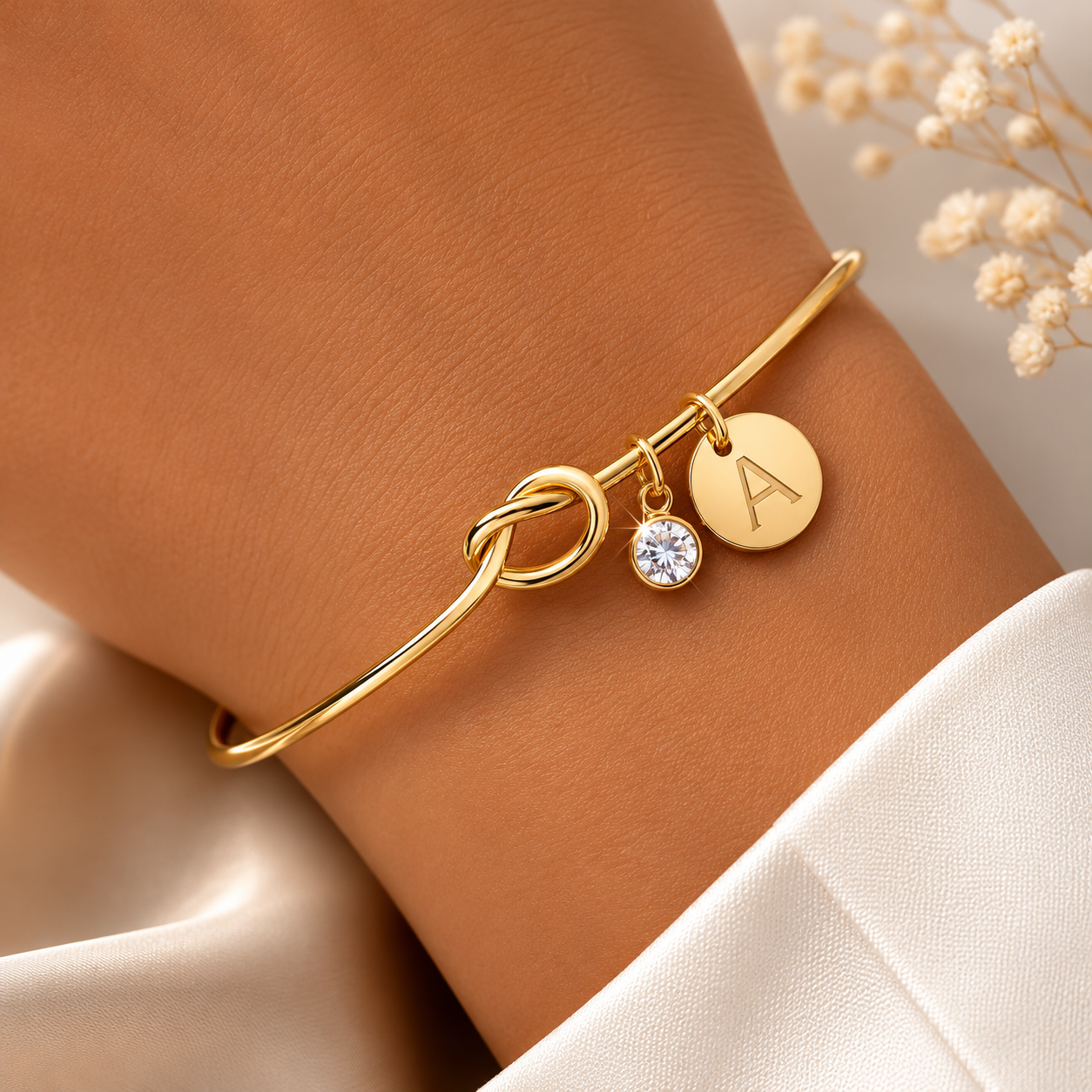 Lustrevia Personalized Initial Birthstone 14K Gold Plated Bracelet