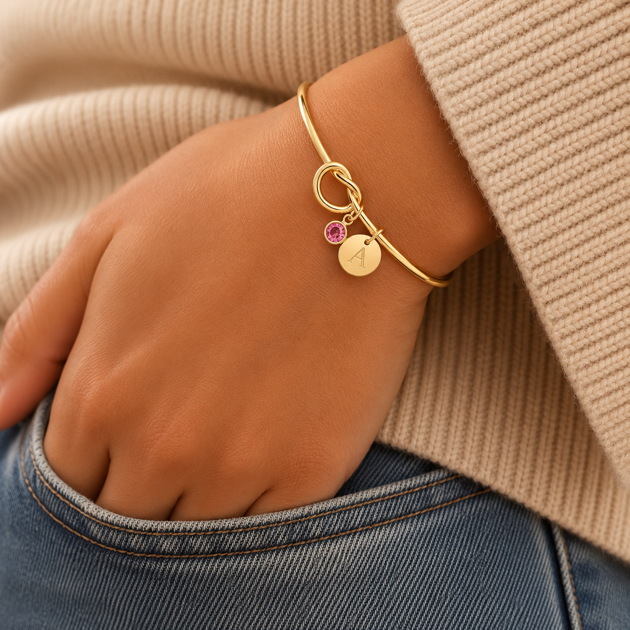 Lustrevia Personalized Initial Birthstone 14K Gold Plated Bracelet