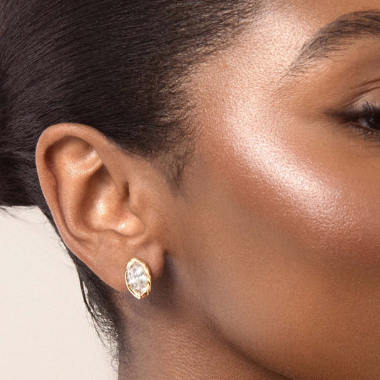 Lustrevia 18k Gold Plated Oval Stud Earrings