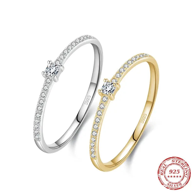 Lustrevia 925 Sterling Silver Gold-Tone Square CZ Ring