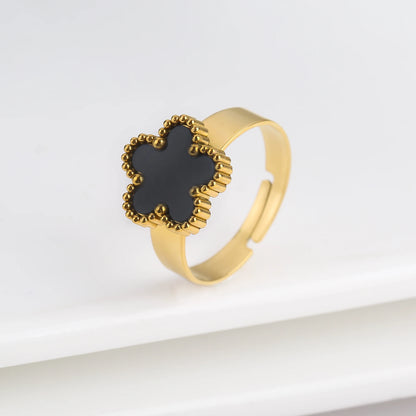 Lustrevia Classic Luxury Clover Metal Laser Stainless Steel Five Leaf Flower Open Ring