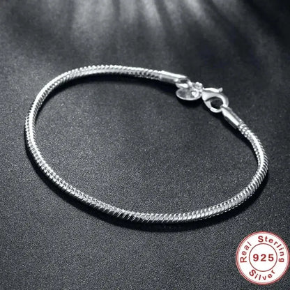 Lustrevia 925 Sterling Silver 3mm Snake Chain Bangle
