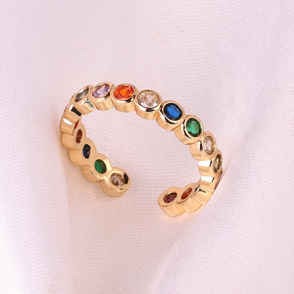 Lustrevia Rainbow Ring Gold Color Green Zircon Finger