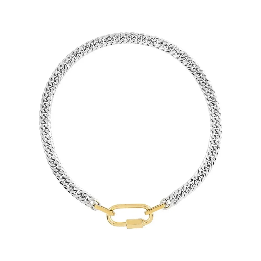 Lustrevia 18K Gold Plated Stainless Steel Two Tone Chunky Charm Necklace