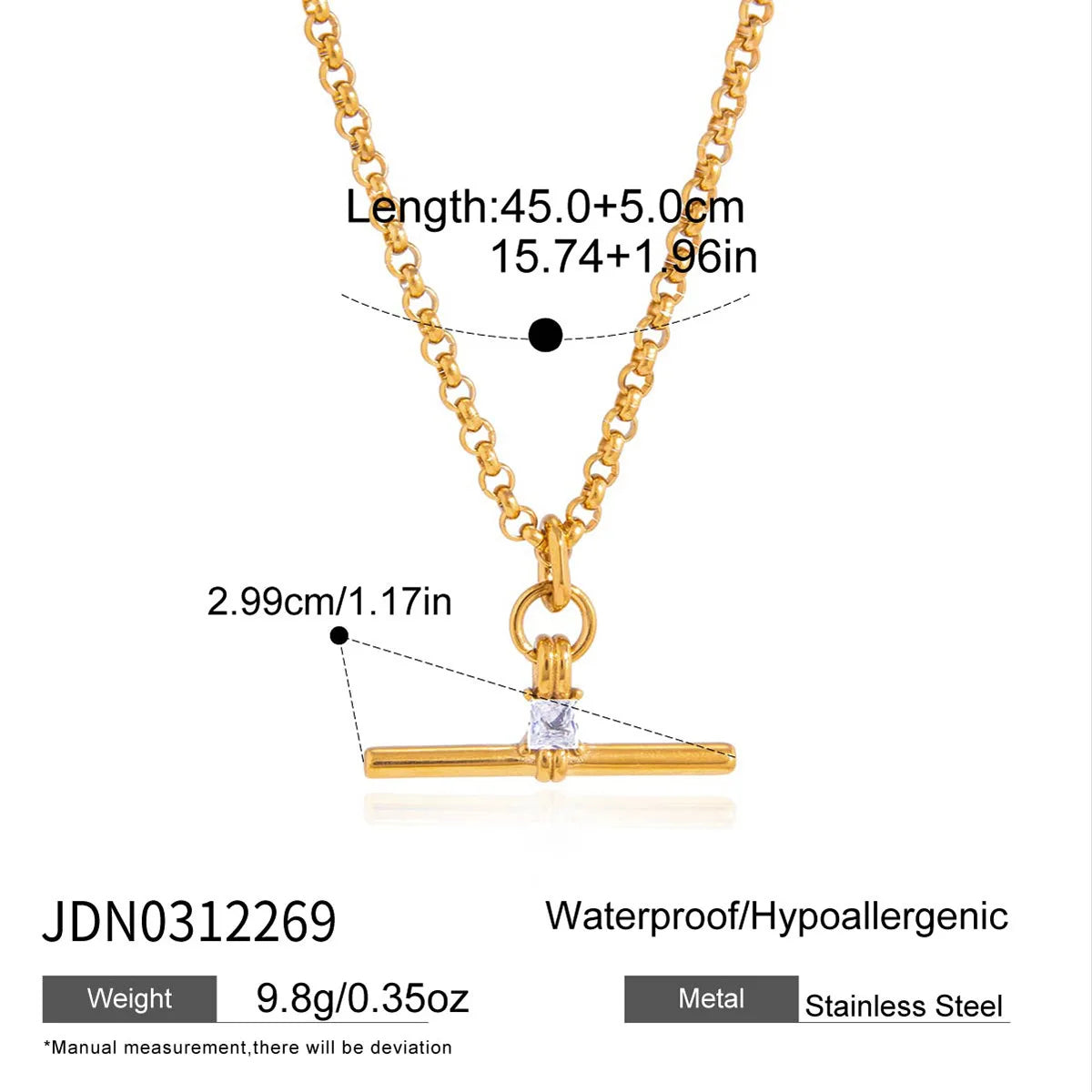 Lustrevia 18K Gold Plated T-Bar Zircon Pendant Necklace