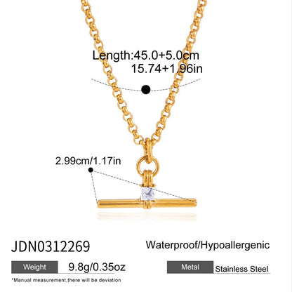 Lustrevia 18K Gold Plated T-Bar Zircon Pendant Necklace