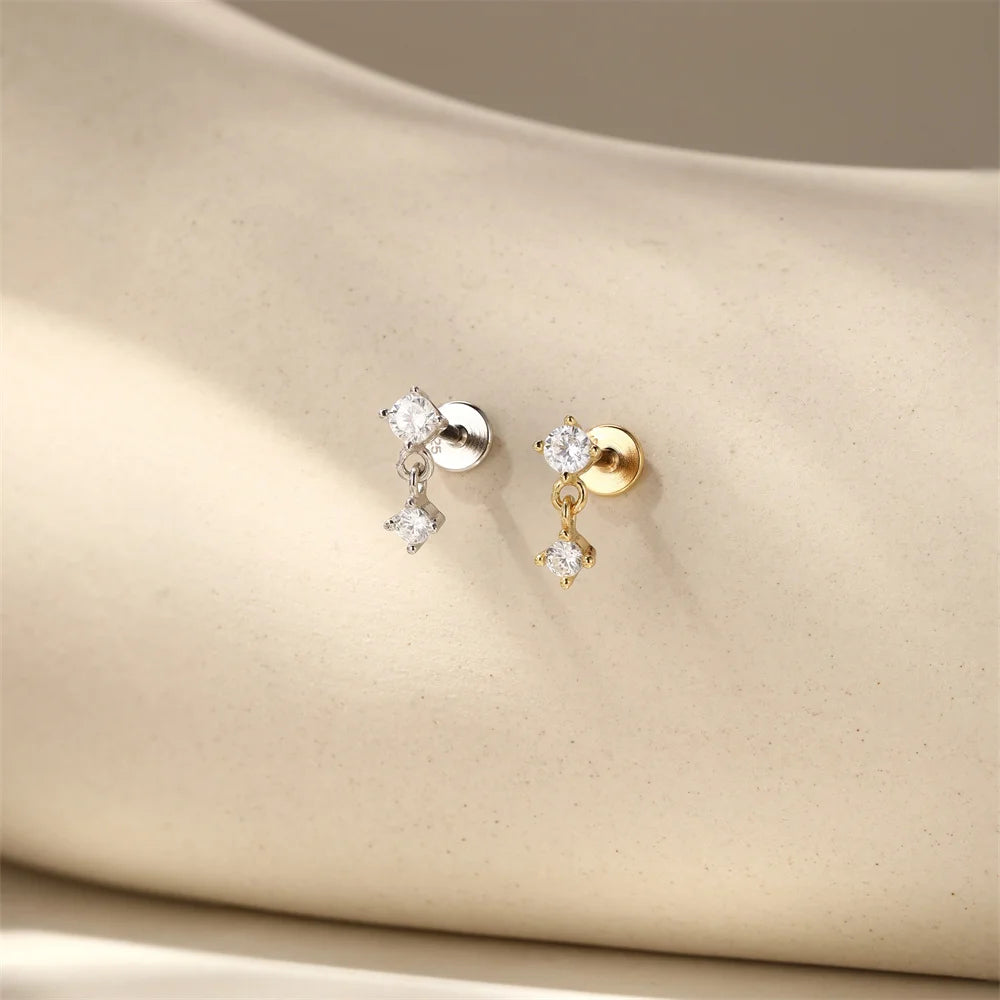 Lustrevia 925 Sterling Silver CZ Screw-Back Stud Earrings