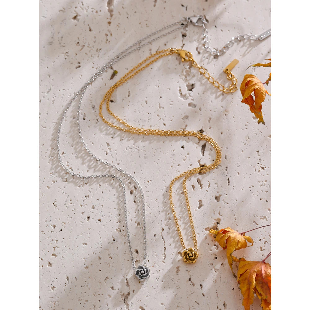 Lustrevia PVD Gold & Platinum Rose Flower Necklace, Bracelet & Earrings Set