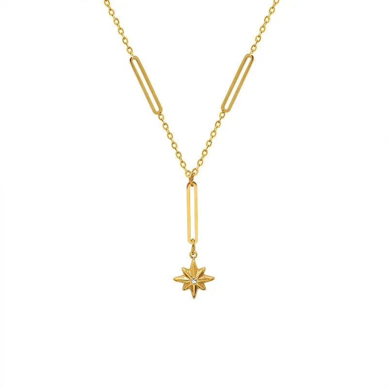 Lustrevia 18K Titanium Steel Necklace Versatile Long Bar Cross-Border