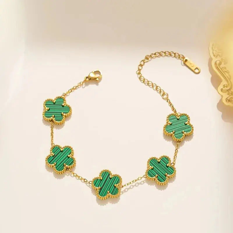 Lustrevia Shell Five-Leaf Clover Stainless Steel Bracelet