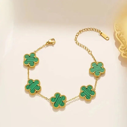 Lustrevia Shell Five-Leaf Clover Stainless Steel Bracelet
