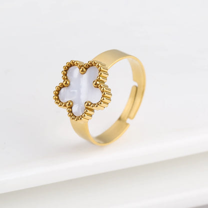Lustrevia Classic Luxury Clover Metal Laser Stainless Steel Five Leaf Flower Open Ring