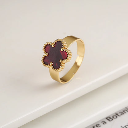 Lustrevia Classic Luxury Clover Metal Laser Stainless Steel Five Leaf Flower Open Ring