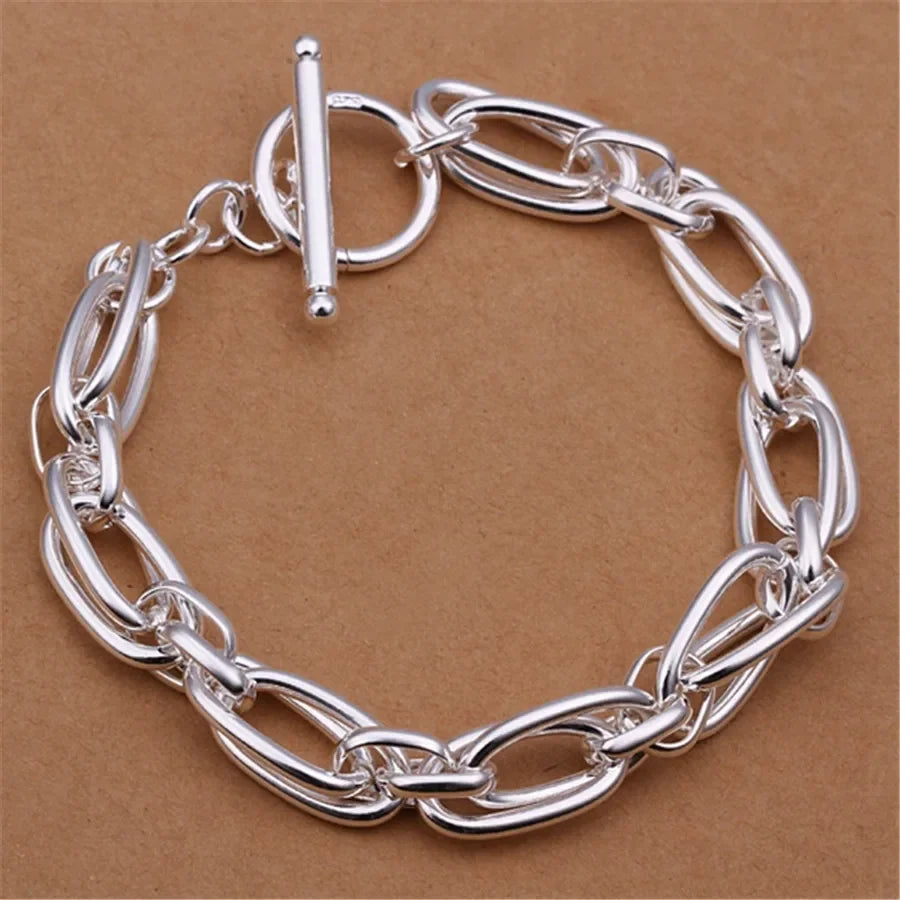 Lustrevia 925 Sterling Silver Solid Chain Charm Bracelet