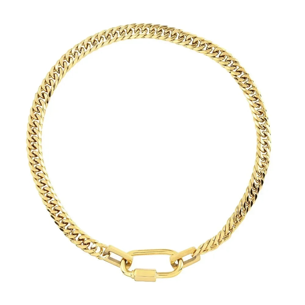 Lustrevia 18K Gold Plated Stainless Steel Two Tone Chunky Charm Necklace