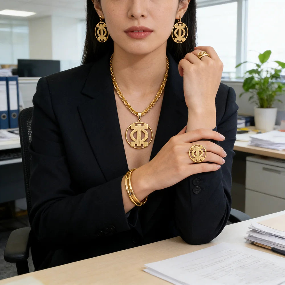 Lustrevia Gold-Tone Irregular Hollow Earrings, Necklace & Bracelet Set