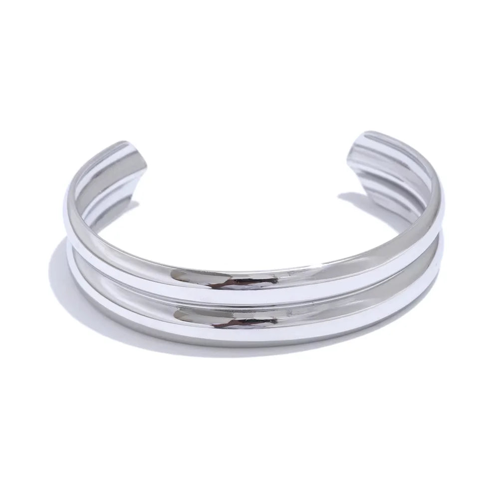 Lustrevia 18K Gold PVD Stainless Steel Layered Cuff Bracelet