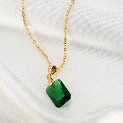 Lustrevia Huitan Square Green Cubic Zirconia Pendant Necklace