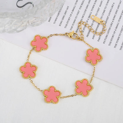 Lustrevia Shell Five-Leaf Clover Stainless Steel Bracelet