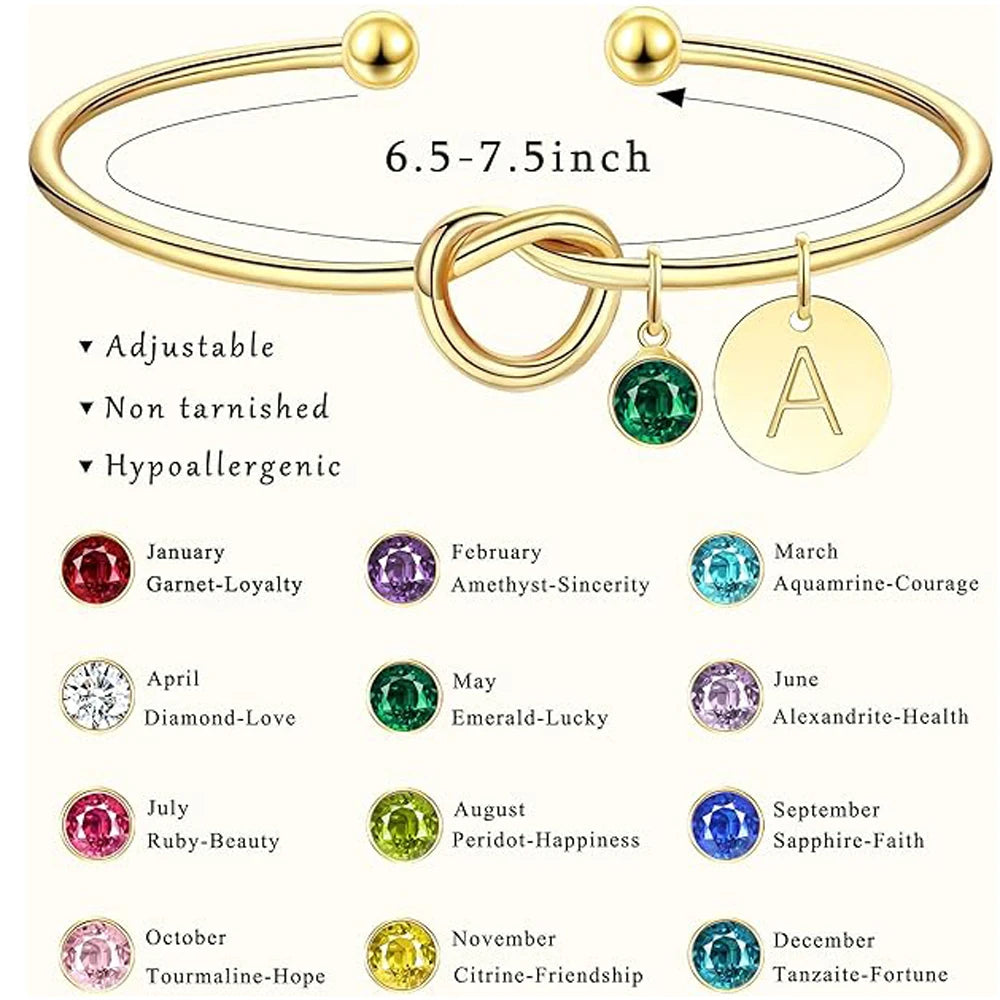Lustrevia Personalized Initial Birthstone 14K Gold Plated Bracelet