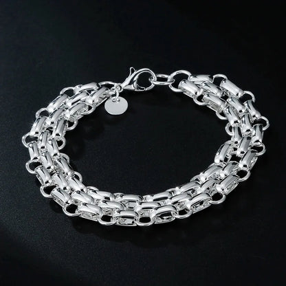 Lustrevia 925 Sterling Silver Solid Chain Charm Bracelet