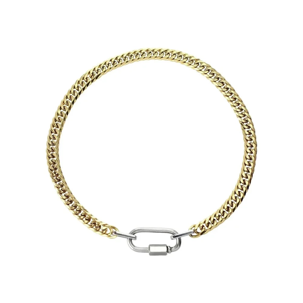 Lustrevia 18K Gold Plated Stainless Steel Two Tone Chunky Charm Necklace