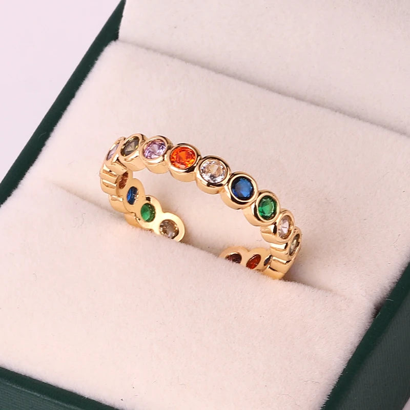 Lustrevia Rainbow Ring Gold Color Green Zircon Finger