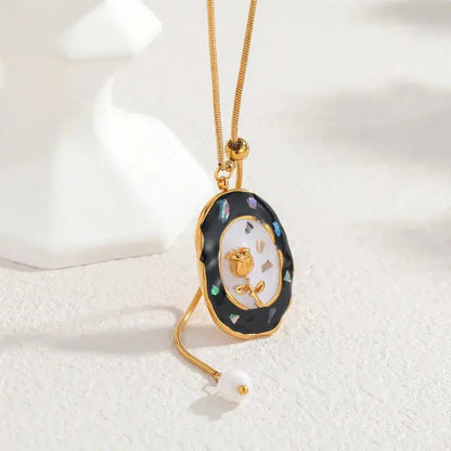 Lustrevia Gold Oval Enamel Flower Necklace & Earrings Set