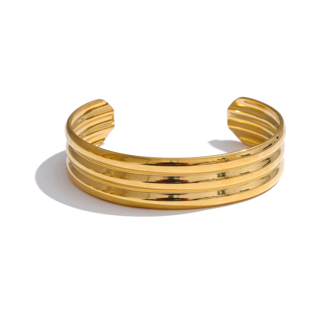 Lustrevia 18K Gold PVD Stainless Steel Layered Cuff Bracelet