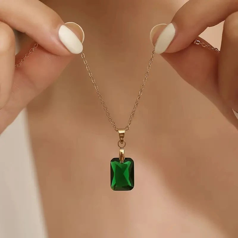 Lustrevia Huitan Square Green Cubic Zirconia Pendant Necklace