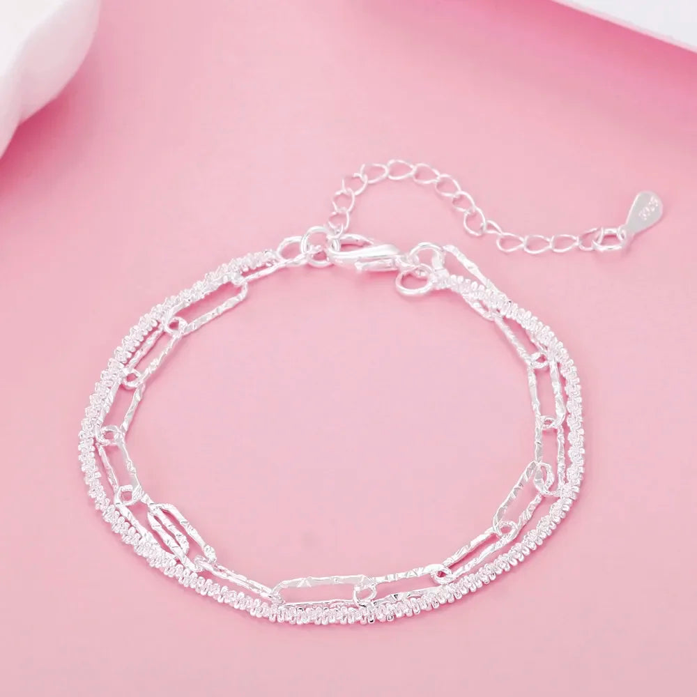Lustrevia 925 Sterling Silver Solid Chain Charm Bracelet