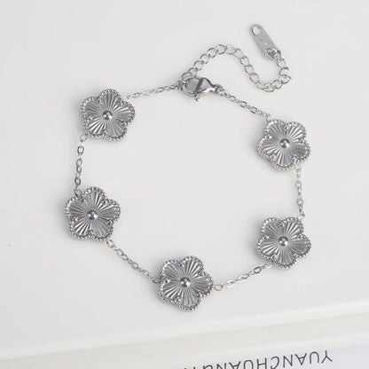 Lustrevia Shell Five-Leaf Clover Stainless Steel Bracelet