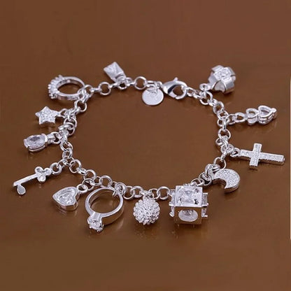 Lustrevia 925 Sterling Silver Solid Chain Charm Bracelet