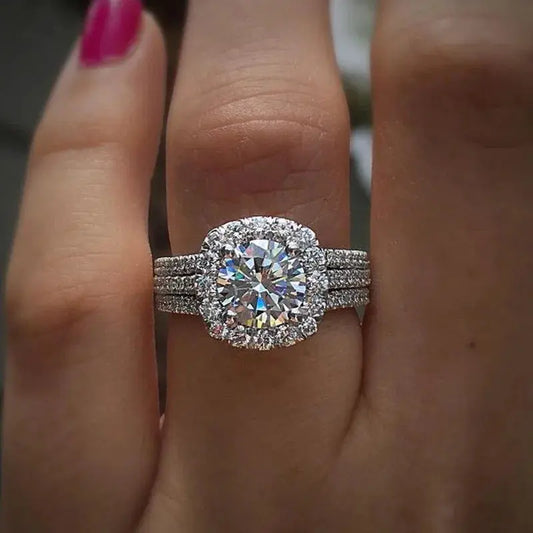 Lustrevia 925 Sterling Silver Square Moissanite Engagement Ring