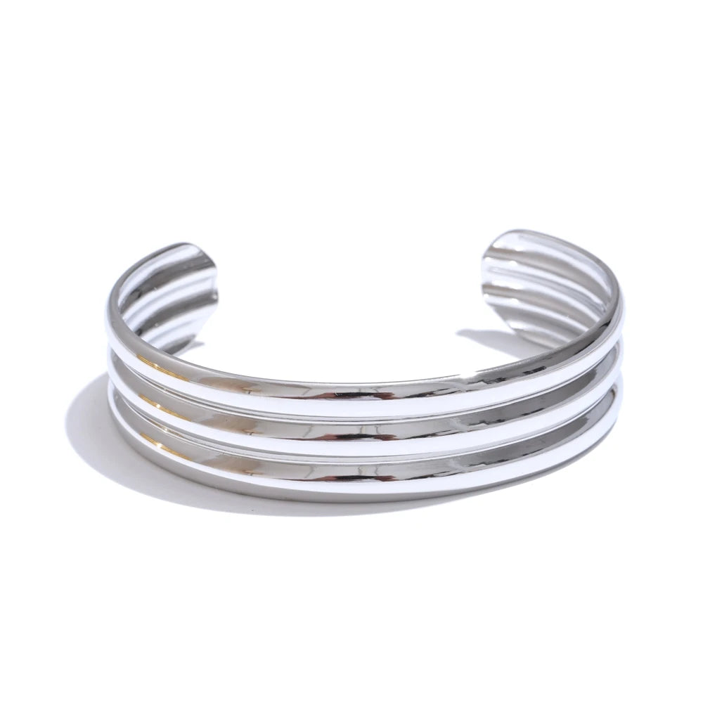 Lustrevia 18K Gold PVD Stainless Steel Layered Cuff Bracelet