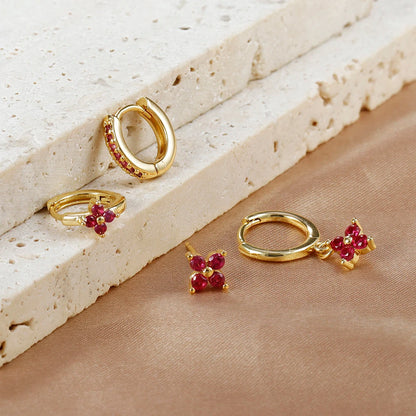 Lustrevia 18K Gold Plated CZ Flower Hoop Earrings Set