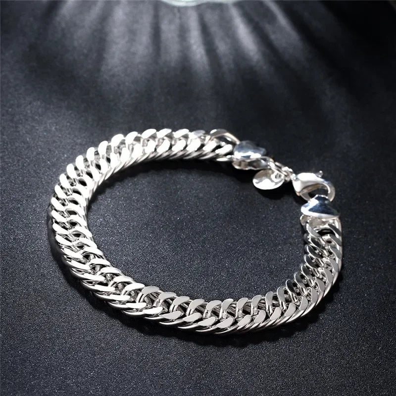 Lustrevia 925 Sterling Silver Solid Chain Charm Bracelet