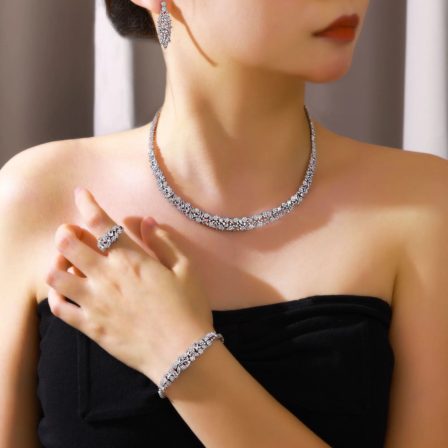 Lustrevia Gold CZ Bridal 4-Piece Jewelry Set