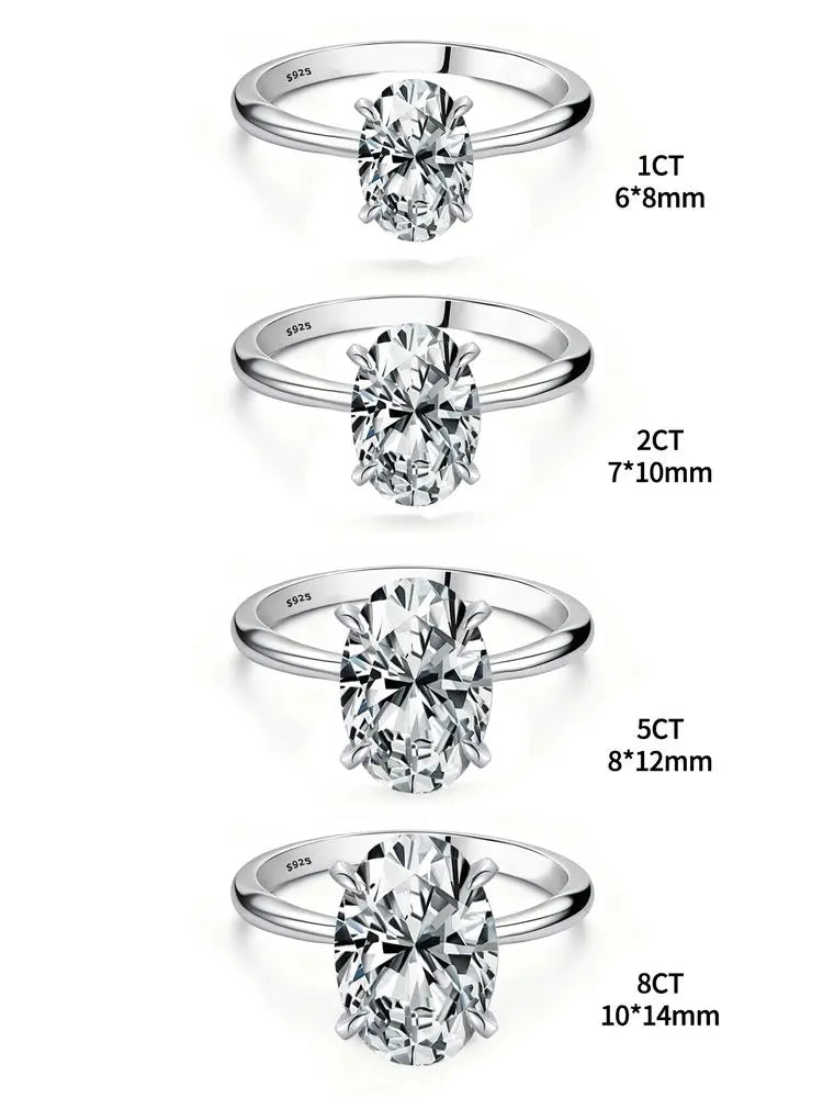 Lustrevia 925 Sterling Silver Oval Zircon Solitaire Ring