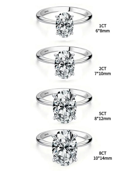 Lustrevia 925 Sterling Silver Oval Zircon Solitaire Ring