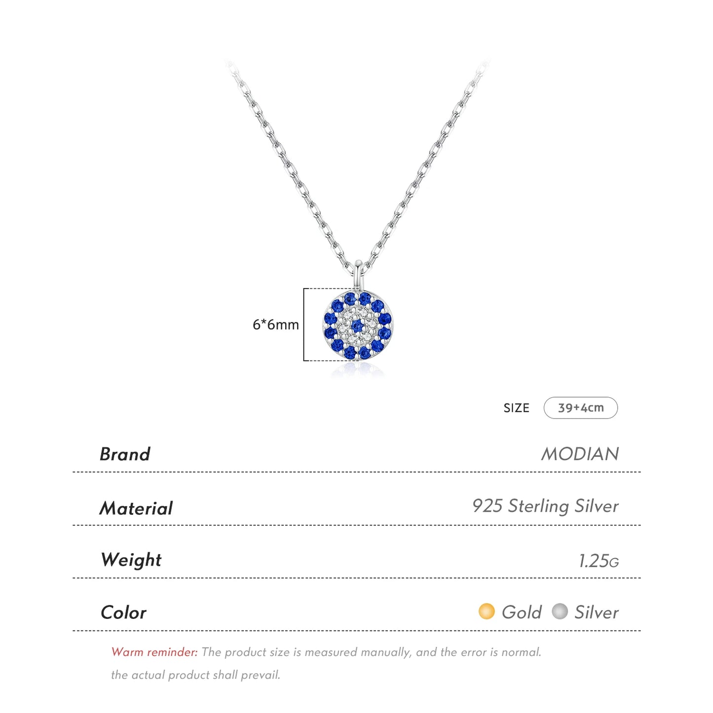 Lustrevia 925 Sterling Silver Blue Eye Zirconia Pendant Necklace