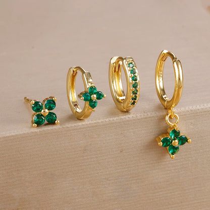 Lustrevia 18K Gold Plated CZ Flower Hoop Earrings Set
